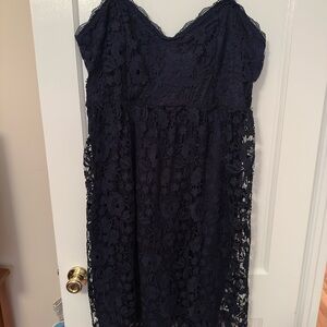 Navy Lace Strapless Dress